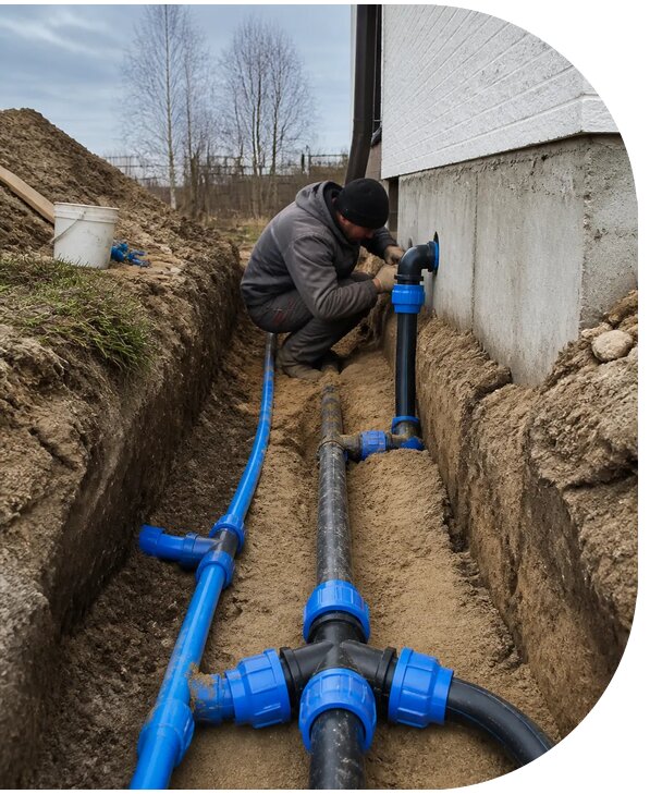 Монтаж наружного водопровода на участке под ключ в Кашире